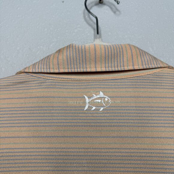 Southern Tide Mens Large T3 Tide To Trail Orange Striped Golf Polo Shirt - Picture 4 of 5